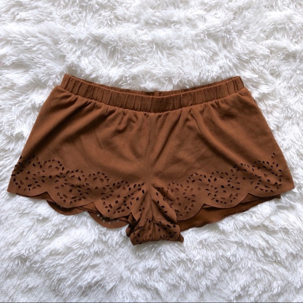 Cognac eyelet suede shorts✨
